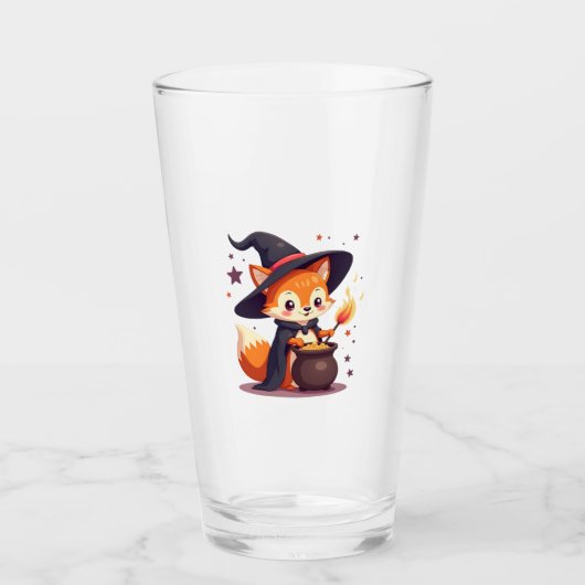 Cute Witch Fox � Magical Halloween Animal Tee Glas (Voorkant)