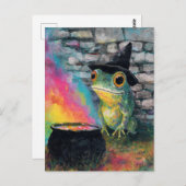 Cute witch frog doing a rainbow spell briefkaart (Voorkant / Achterkant)