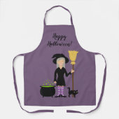 Cute Witch Girl en Cat & Happy Halloween Text Schort (Voorkant)