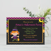 Cute Witch Girl Halloween Party Kaart (Staand voorkant)