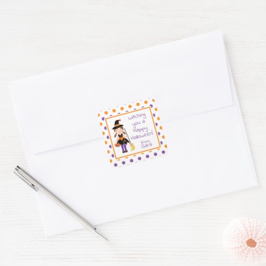 Cute Witch Girl Halloween Sticker (Envelop)