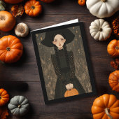 Cute Witch Girl Hat & Pumpkin Kids Halloween Kaart