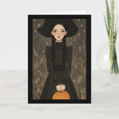 Cute Witch Girl Hat & Pumpkin Kids Halloween Kaart (Voorkant)