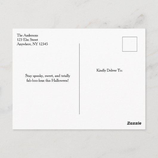 Cute Witch Girl her Broom & Pumpkin Kids Halloween Briefkaart (Achterkant)