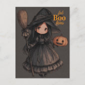 Cute Witch Girl her Broom & Pumpkin Kids Halloween Briefkaart (Voorkant)