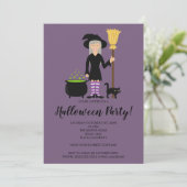 Cute Witch Girl vliegt op een feest in de kamer. Kaart (Staand voorkant)