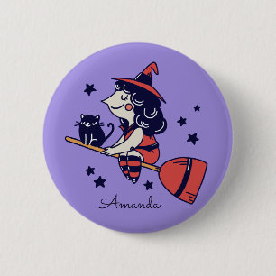 Cute Witch Halloween aangepaste naamknoppen Ronde Button 5,7 Cm