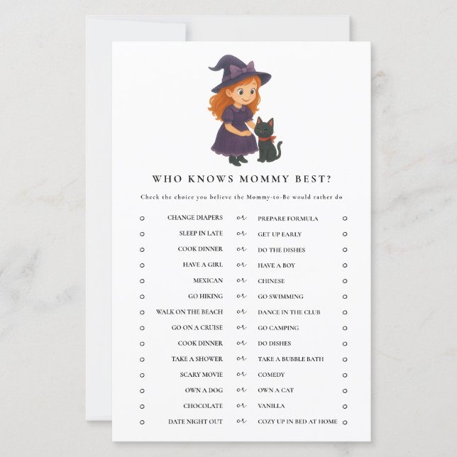 Cute Witch Halloween Baby Shower Activity Game (Voorkant)
