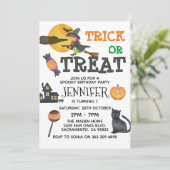 Cute Witch Halloween Birthday Invitation Kaart (Staand voorkant)