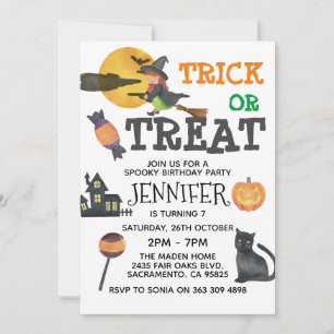 Cute Witch Halloween Birthday Invitation Kaart
