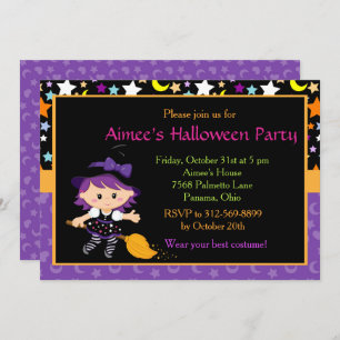 Cute Witch Halloween Costume Party Kaart
