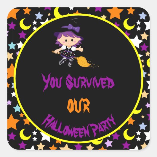 Cute Witch Halloween Costume Party Vierkante Sticker (Voorkant)