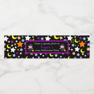 Cute Witch Halloween Costume Party Waterfles Etiket