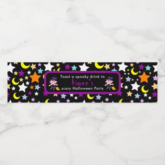 Cute Witch Halloween Costume Party Waterfles Etiket (Enkel label)