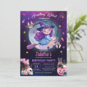 Cute Witch Halloween Kids Birthday Party Kaart (Staand voorkant)