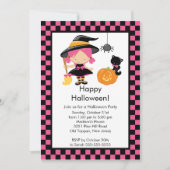 Cute Witch Halloween Party Invitation Kaart (Voorkant)