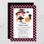 Cute Witch Halloween Party Invitation Kaart (Voorkant / Achterkant)