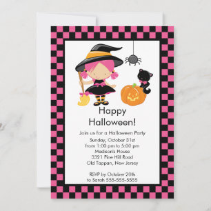 Cute Witch Halloween Party Invitation Kaart