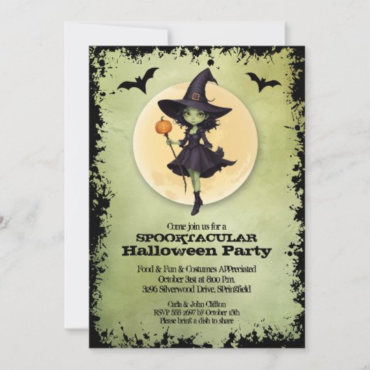 Cute Witch Halloween Party Kaart (Voorkant)