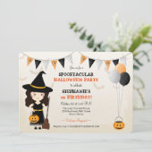 Cute Witch Halloween Party Kaart (Staand voorkant)