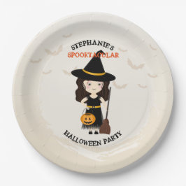 Cute Witch Halloween Party Papieren Bordje