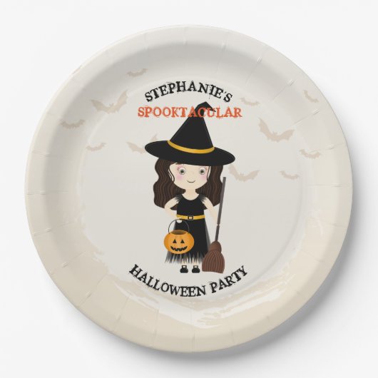 Cute Witch Halloween Party Papieren Bordje (Voorkant)