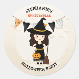 Cute Witch Halloween Party Ronde Sticker