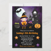 Cute Witch Halloween Scene Birthday Party Kaart (Voorkant)