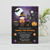Cute Witch Halloween Scene Birthday Party Kaart (Staand voorkant)