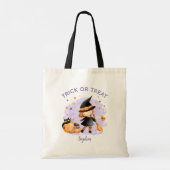 Cute Witch Halloween Trick or treat Name Canvas ta Tote Bag (Achterkant)