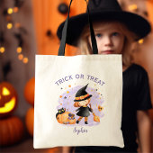 Cute Witch Halloween Trick or treat Name Canvas ta Tote Bag
