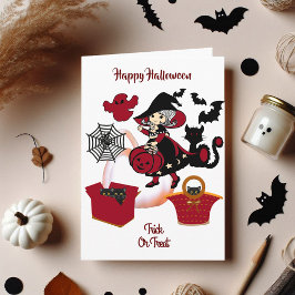 Cute Witch Halloween Trick or treat Wenskaart Kaart