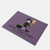 Cute Witch Happy Halloween en Custom Family Name Deurmat (Schuin)