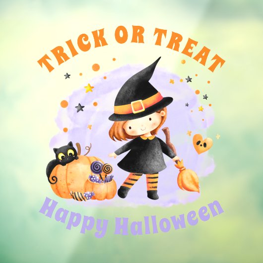 Cute Witch Happy Halloween Raamsticker (Vel 3)