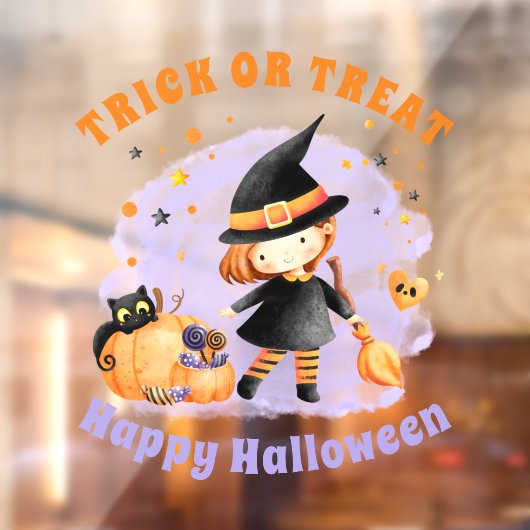 Cute Witch Happy Halloween Raamsticker (Vel 2)