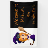 Cute Witch in het Paarse Pet Halloween Birthday Spandoek (Verticaal)