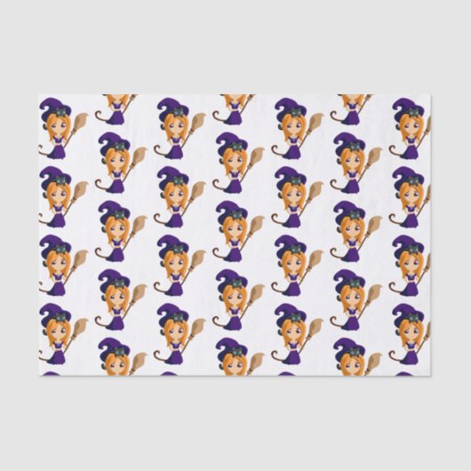 Cute Witch in het Paarse Pet Halloween Pattern Tissuepapier (Voorkant)