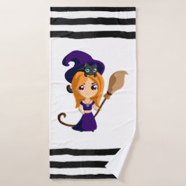 Cute Witch in Paars Pet Halloween Bad Handdoek