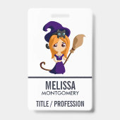 Cute Witch in Paars Pet Halloween Badge (Achterkant)