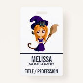 Cute Witch in Paars Pet Halloween Badge (Voorkant)