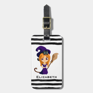 Cute Witch in Paars Pet Halloween Bagagelabel