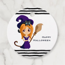 Cute Witch in Paars Pet Halloween Bedankjes Labels