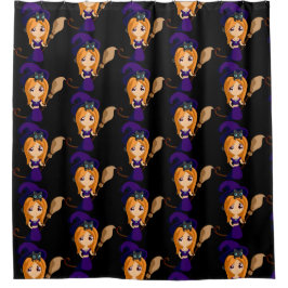 Cute Witch in Paars Pet Halloween Douchegordijn