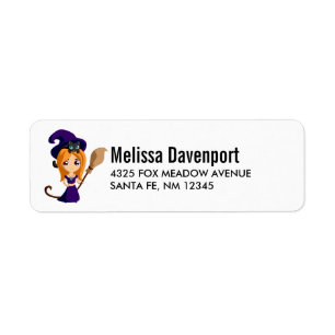 Cute Witch in Paars Pet Halloween Etiket