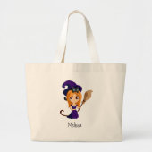 Cute Witch in Paars Pet Halloween Grote Tote Bag (Voorkant)