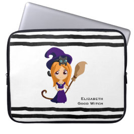 Cute Witch in Paars Pet Halloween Laptop Sleeve