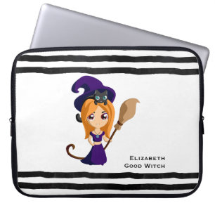 Cute Witch in Paars Pet Halloween Laptop Sleeve