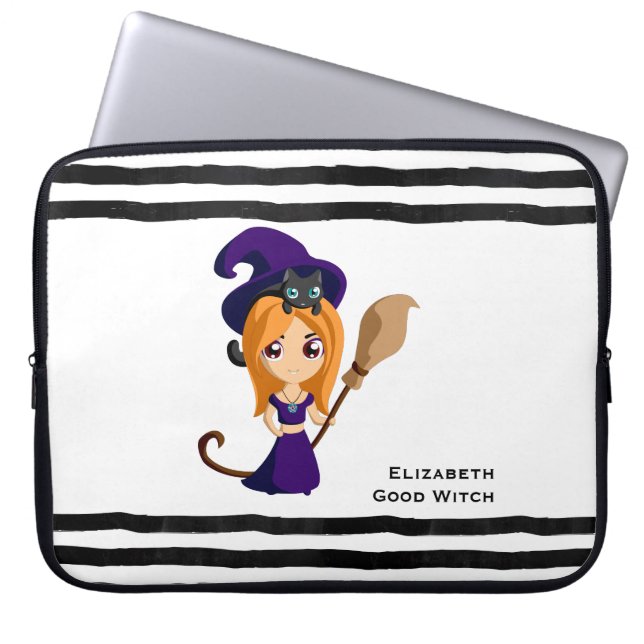 Cute Witch in Paars Pet Halloween Laptop Sleeve (Voorkant)