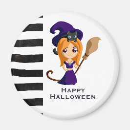 Cute Witch in Paars Pet Halloween Magneet