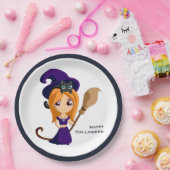 Cute Witch in Paars Pet Halloween Papieren Bordje (Feest)